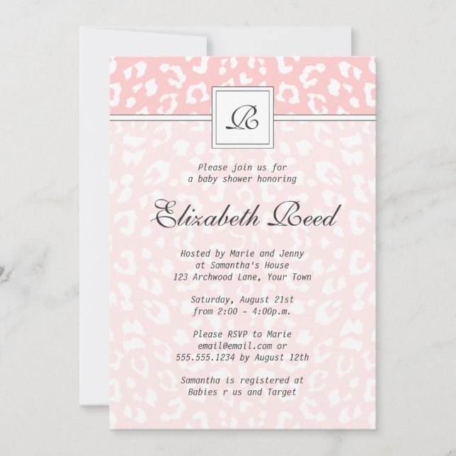 Invitación Monograma de impresión de leopardo rosa elegante B (Anverso)