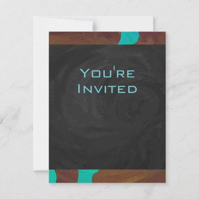 Invitación Monograma de impresión marrón y Verde azulada (Anverso)