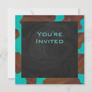 Invitación Monograma de impresión marrón y Verde azulada