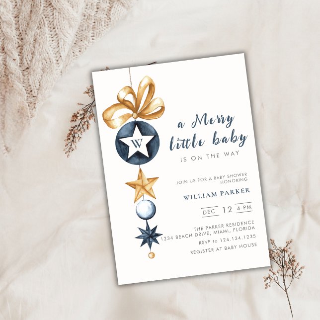 Invitación Monograma de invierno merry Little Baby Shower (Merry Little Winter Monogram Baby Shower Invitation)