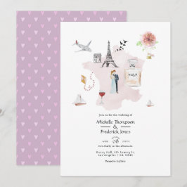 Invitación Monograma de la boda de destino de la acuarela Par