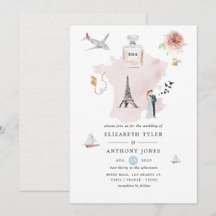 Invitación Monograma de la boda de destino de la acuarela Par