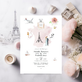 Invitación Monograma de la boda de destino de la acuarela Par