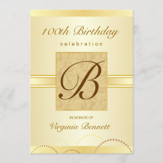 Invitación Monograma de la fiesta de cumpleaños número 100 Go