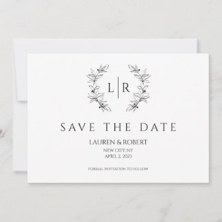 Invitación Monograma de la flor Laurel clásica salva la fecha