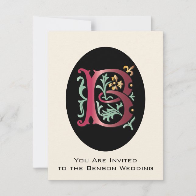 Invitación Monograma de la letra B Fleur de lis (Anverso)