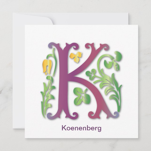 Invitación Monograma de la letra K Fleur de lis (Anverso)