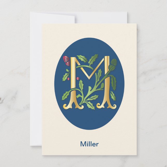 Invitación Monograma de la letra M Fleur de lis (Anverso)