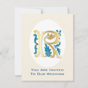 Invitación Monograma de la letra R Fleur de lis