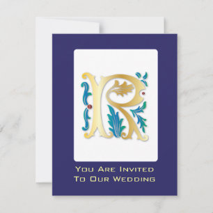 Invitación Monograma de la letra R Fleur de lis