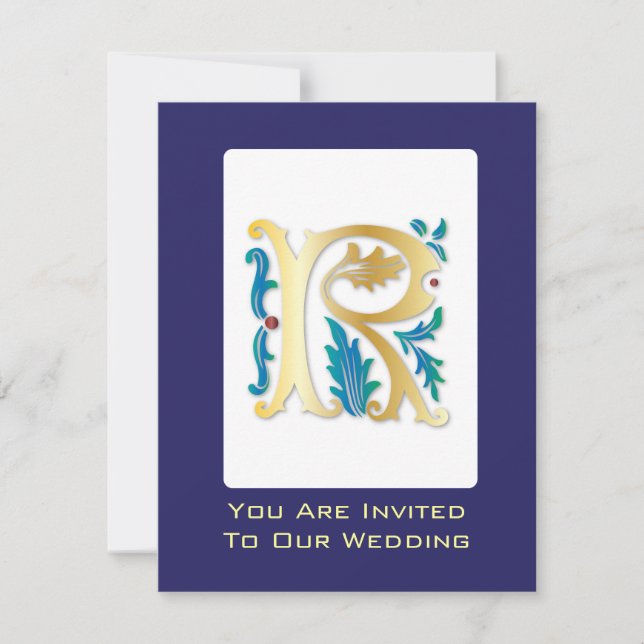 Invitación Monograma de la letra R Fleur de lis (Anverso)