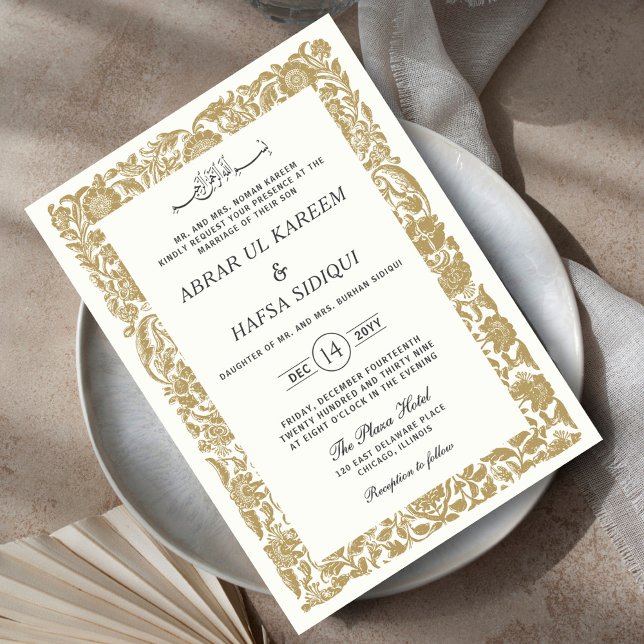 Invitación Monograma de la pareja de bodas elegante con borde (Subido por el creador)