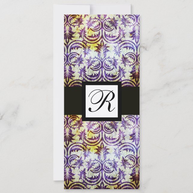 Invitación MONOGRAMA DE LA PLAZA ANTIGUA DAMASK, púrpura negr (Anverso)
