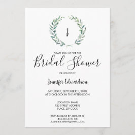 Invitación Monograma de la rama de acuarela Botánica Ducha Br