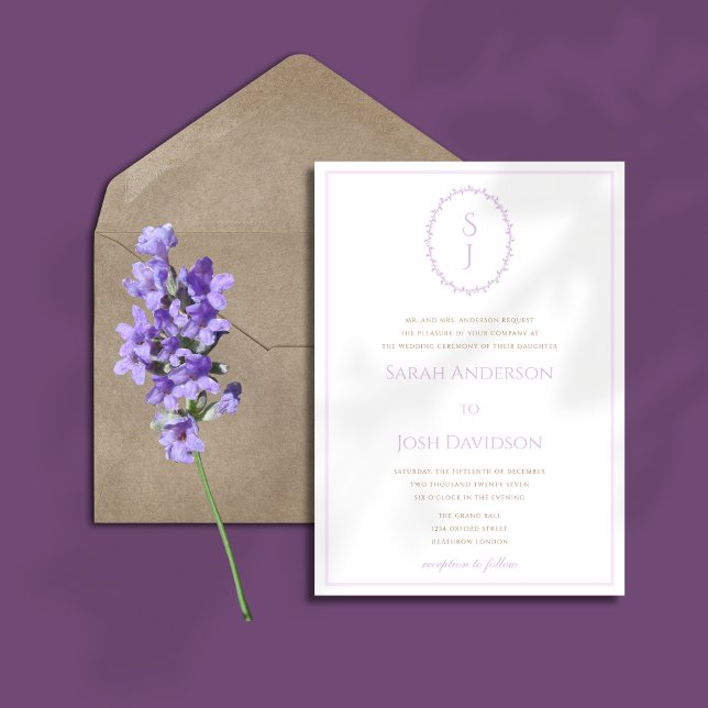 Invitación Monograma de lavanda simple Boda (Subido por el creador)