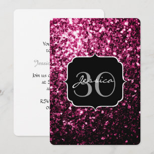 Invitación Monograma de lentejuelas brillantes rosa oscuro fa