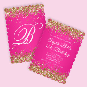 Invitación Monograma de lentejuelas doradas Cumpleaños 50 ros
