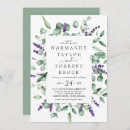 Invitación Monograma de marco floral de lavanda rústica Boda 