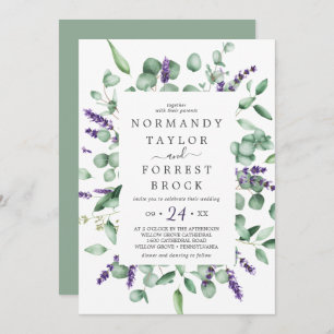 Invitación Monograma de marco floral de lavanda rústica Boda 
