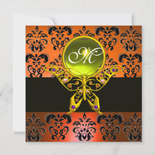 Invitación MONOGRAMA DE MARIPOSA HIPER, damasco naranja, gema
