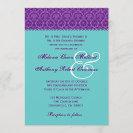 Invitación Monograma de matrimonio malva y Aqua Vintage
