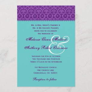 Invitación Monograma de matrimonio malva y Aqua Vintage