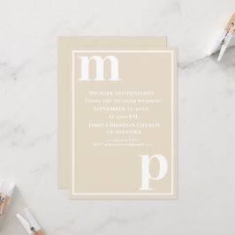 Invitación Monograma de moda suave Champagne Boda Beige