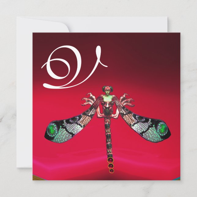 Invitación MONOGRAMA DE MUJER DRAGONFLY, oro rojo burdeos (Anverso)
