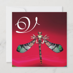 Invitación MONOGRAMA DE MUJER DRAGONFLY, oro rojo burdeos