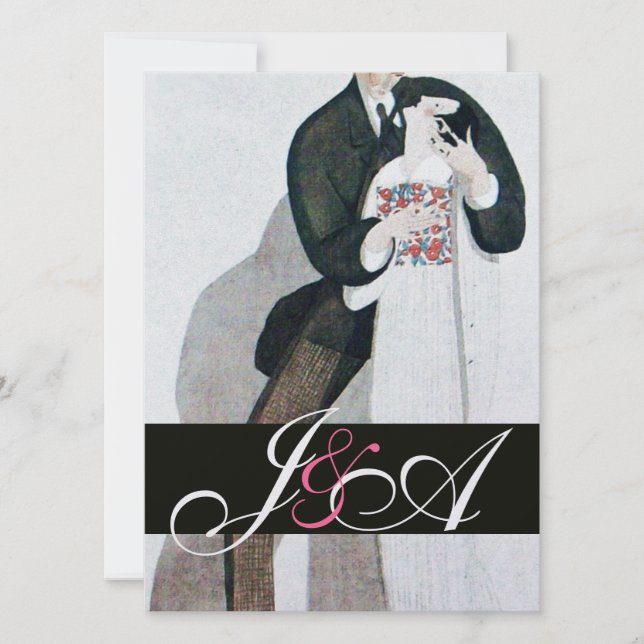 INVITACIÓN MONOGRAMA DE NOVIA ROMÁNTICA Y FIESTA DE BODA DE C (Anverso)