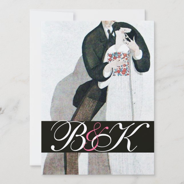 INVITACIÓN MONOGRAMA DE NOVIA ROMÁNTICA Y FIESTA DE BODA DE C (Anverso)