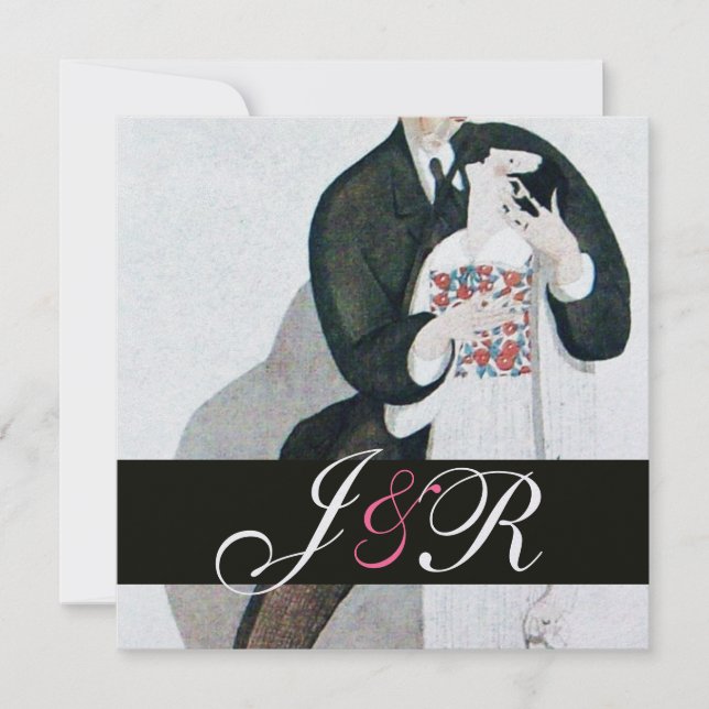 INVITACIÓN MONOGRAMA DE NOVIA ROMÁNTICA Y FIESTA DE BODA DE C (Anverso)