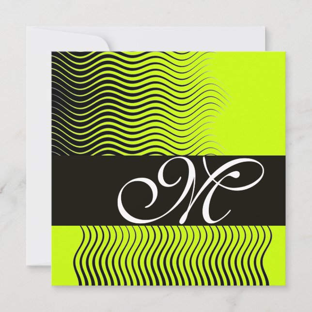 Invitación MONOGRAMA DE OLAS ELEGANTES, negro y blanco, amari (Anverso)