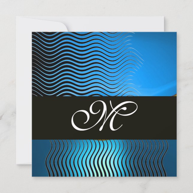 Invitación MONOGRAMA DE OLAS ELEGANTES, zafiro azul (Anverso)