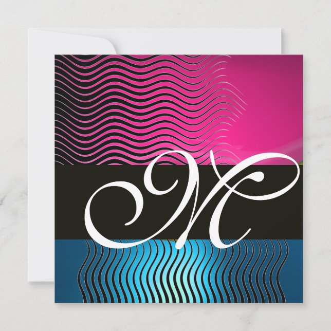 Invitación MONOGRAMA DE OLAS ELEGANTES, zafiro azul rosado (Anverso)