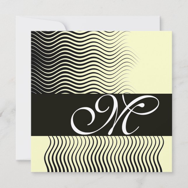 Invitación MONOGRAMA DE OLAS ESTILOSAS, blanco negro, metálic (Anverso)