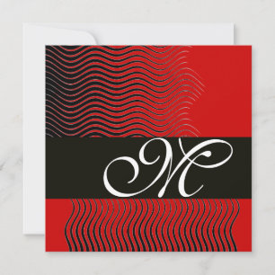 Invitación MONOGRAMA DE OLAS ESTILOSAS, negro y blanco, rojo