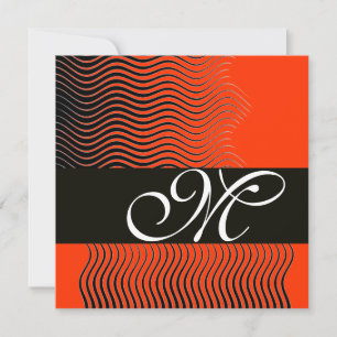 Invitación MONOGRAMA DE OLAS ESTILOSAS, negro y blanco, rojo