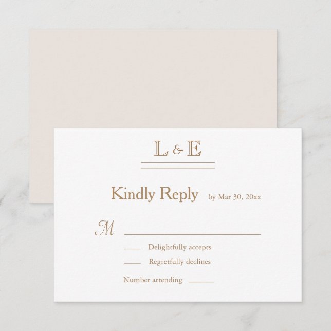 Invitación Monograma de oro blanco marfil Ampersand Boda RSVP (Anverso / Reverso)