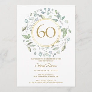 Invitación Monograma de Oro Laurel Garland 60 Cumpleaños