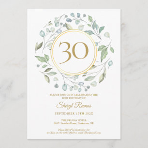 Invitación Monograma de Oro Laurel Garland Cumpleaños 30
