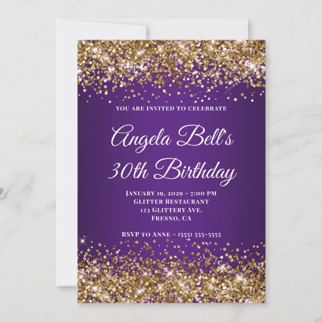 Invitación Monograma de oro Purpurina Royal Purple Monograma  (Anverso)