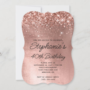 Invitación Monograma de oro rosa brillante cumpleaños 40