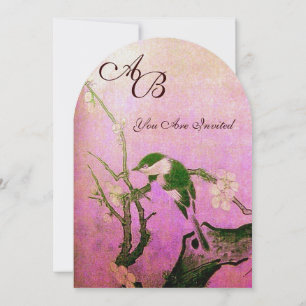 Invitación MONOGRAMA DE PÁJARO DE PRIMAVERA Rosa Fucsia Blanc