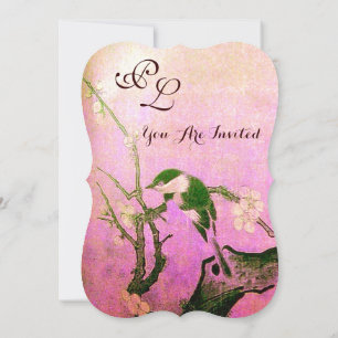 Invitación MONOGRAMA DE PÁJARO DE PRIMAVERA Rosa Fucsia Blanc