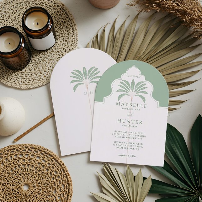 Invitación Monograma de Palma Bohemio Decorativo Ornamental T (Tropical Ornate Decorative Boho Palm Tree Monogram Invitation)