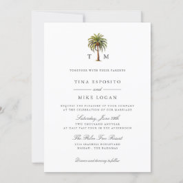 Invitación Monograma de palmera tropical de color agua elegan