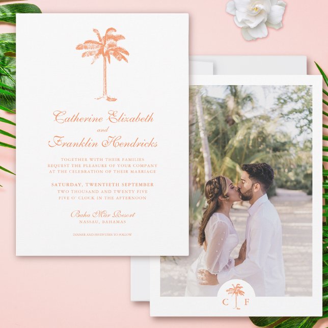 Invitación Monograma de palmeras tropicales Boda de fotografí (Subido por el creador)