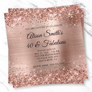 Invitación Monograma de papel de oro rosa brillante 40 y fabu