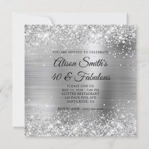 Invitación Monograma de papel de plata brillante 40 y fabulos